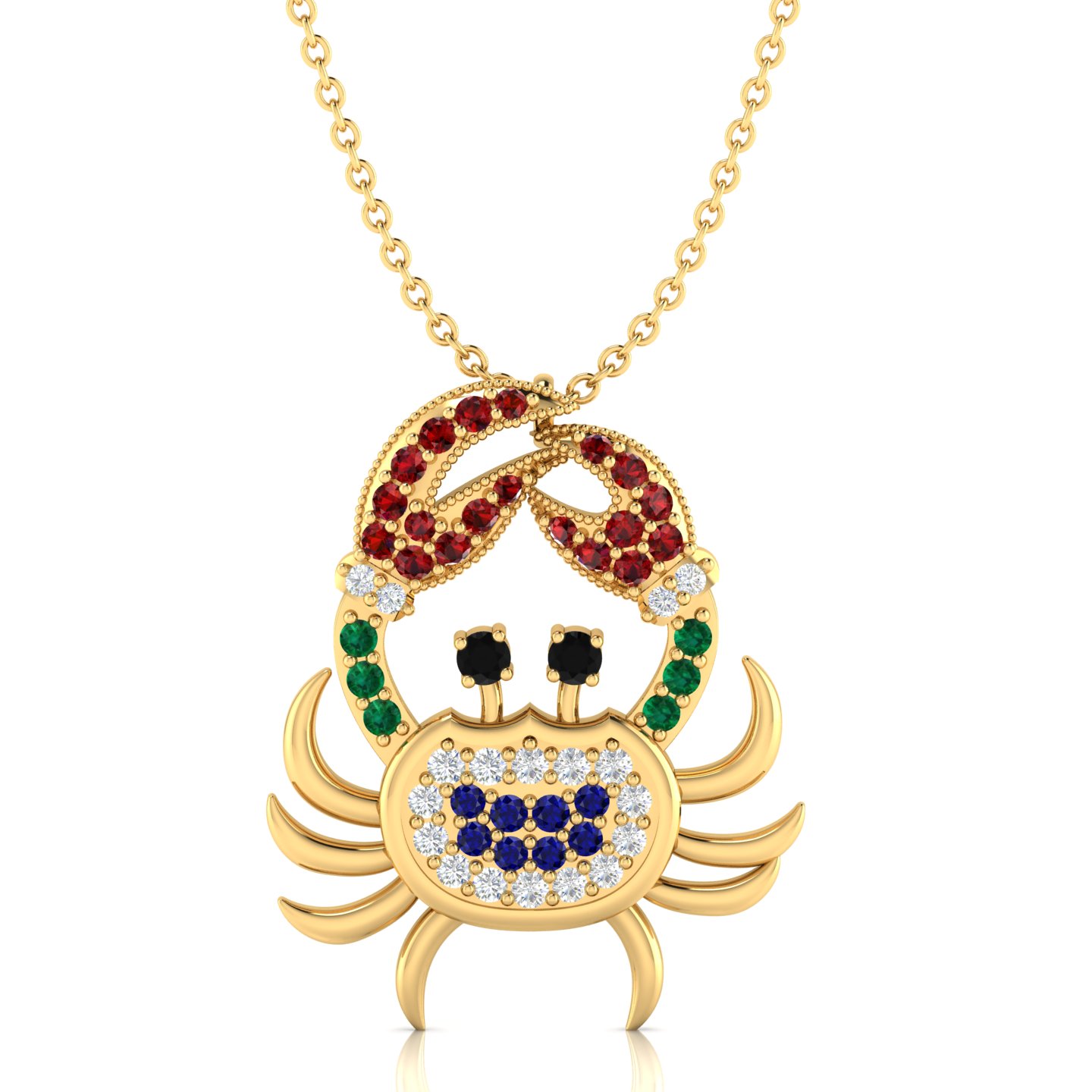 Multicolor Multi Stone Cocktail Gold Filled Crab Pendant